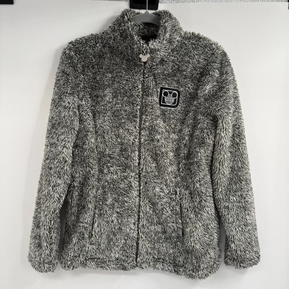 NWT Disney Parks Mickey Mouse Fleece Jacket Womens S Gray Shaggy Sherpa Full Zip